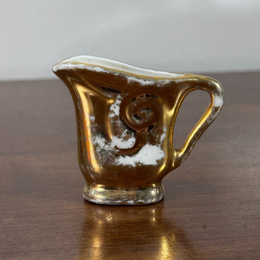 Vintage Miniature Ceramic Gold Pitcher Japan 2" Creamer Mini